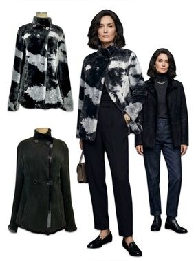 Searle Vintage Reversible Lambskin Shearling Jacket Cow Print Suede Coat 4